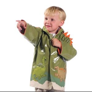 Kidorable Green Dinosaur Raincoat with Orange Spikes